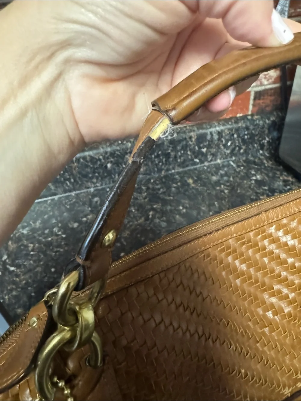 Coach Kristin Woven Leather Round Satchel F23048 Cognac Crossbody-Project Bag